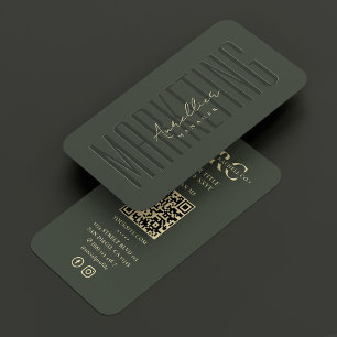 Carte De Visite Marketing professionnel moderne Dark Green QR Soci
