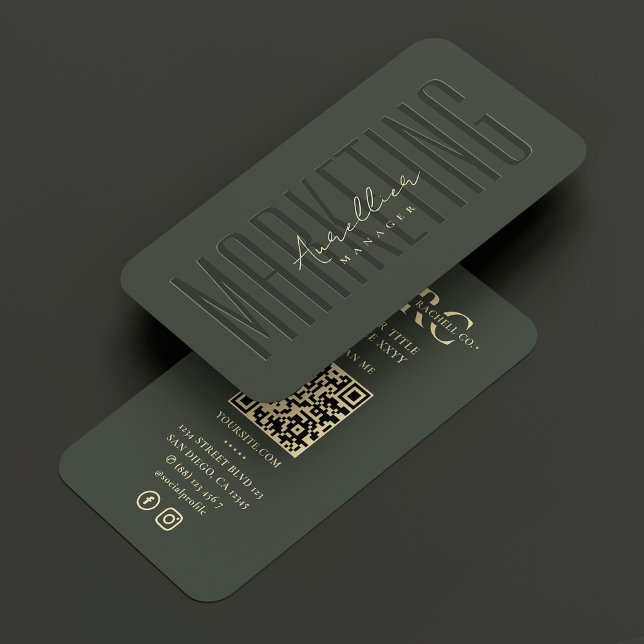 Carte De Visite Marketing professionnel moderne Dark Green QR Soci (Modern Professional Marketing Dark Green QR Social Business Card
)