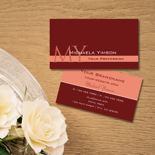 Carte De Visite Maroon et corail avec Monogram Professional Simple