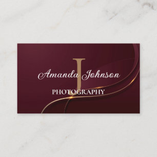 Carte De Visite Maroon et or Monogramme Moderne Professionnel