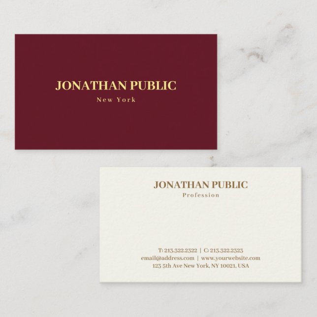 Carte De Visite Maroon rouge professionnel de luxe personnalisé (Devant / Derrière)