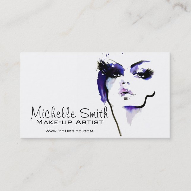 Carte De Visite Marque d'artiste maquillage de visage d'aquarelle  (Devant)