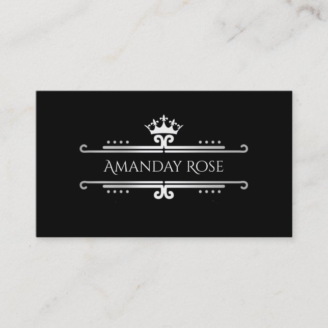 Carte De Visite Marque Royale Nom Rose Silver Black Frame (Devant)