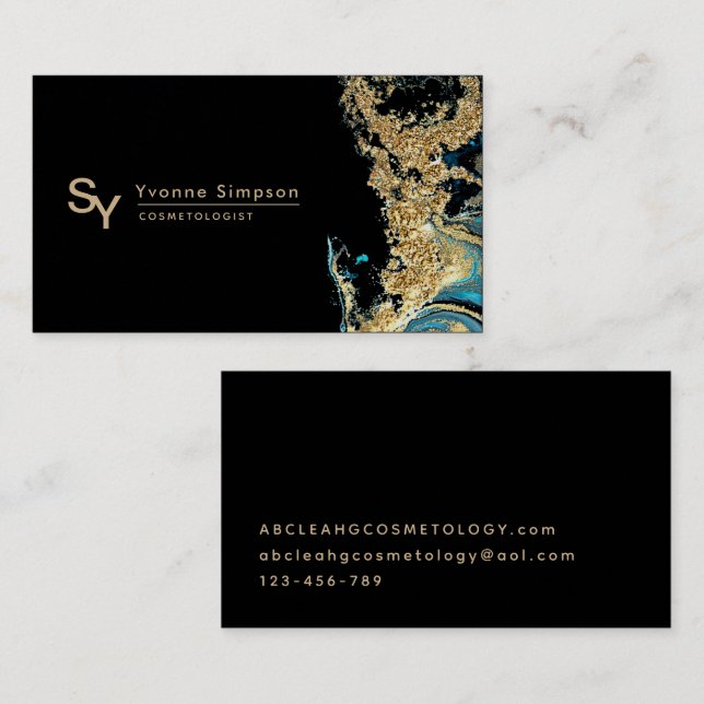 Carte De Visite Marque Turquoise Gold Black Modern Modèle personna (Devant / Derrière)