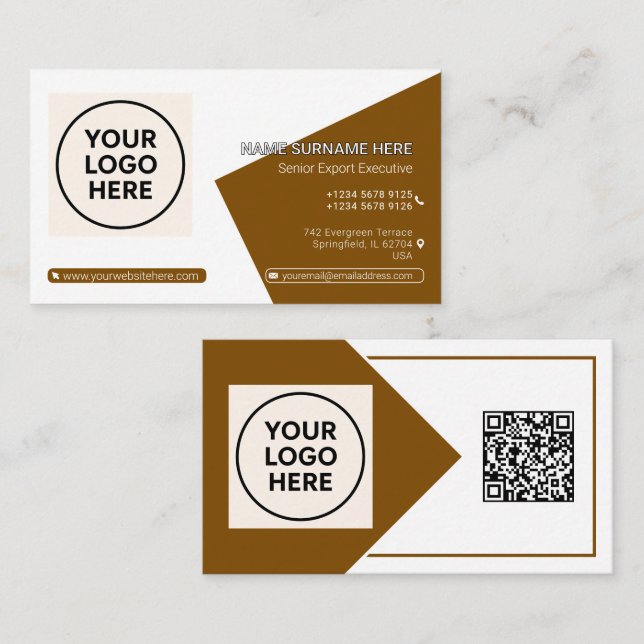 Carte De Visite Marron Code QR Formel Professionnel Entreprise Mod (Devant / Derrière)