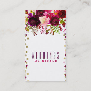 Carte De Visite Marsala Moderne Floral Doré Bourgogne Élégant Gras