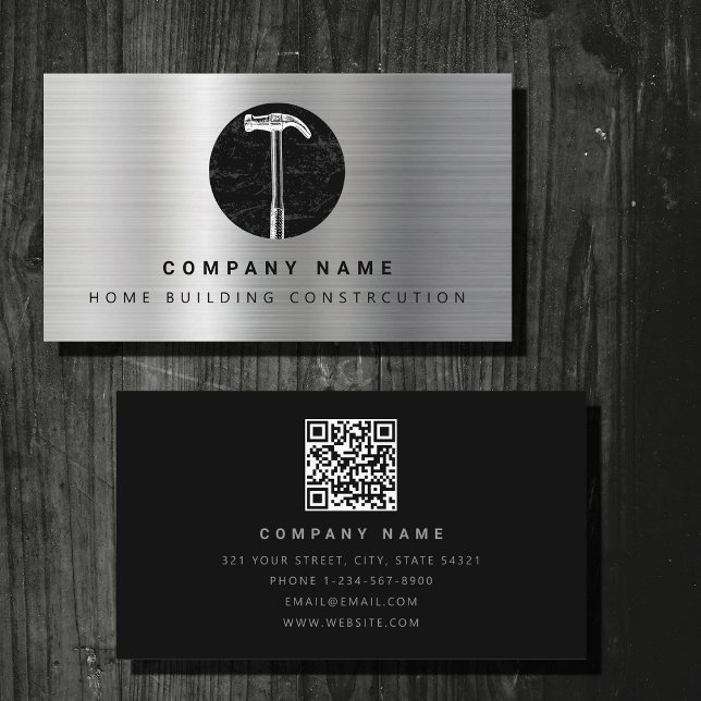Carte De Visite Marteau en métal noir Construction de l'immeuble (Black Metal Hammer Home Building Construction Business Card)