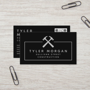 Carte De Visite Marteaux Noir Argent QR Code construction