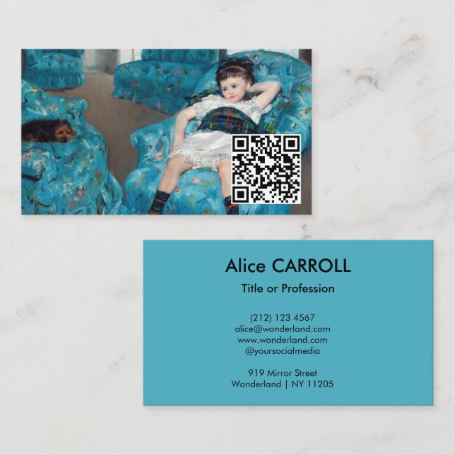 Carte De Visite Mary Cassatt - Petit Fauteuil bleu Girl - Code QR (Devant / Derrière)