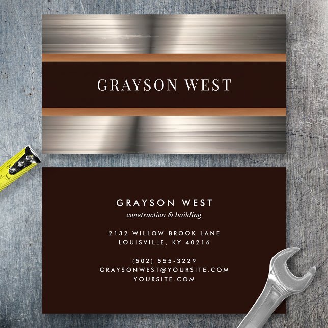 Carte De Visite Masculine Brossé Métal Construction moderne (Créateur téléchargé)