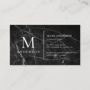 Carte De Visite Masculine en marbre noir Double Monogramme