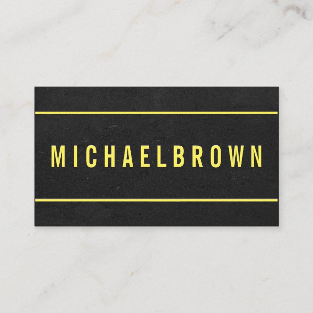Carte De Visite Masculine minimale avec texte jaune sur noir (Devant)