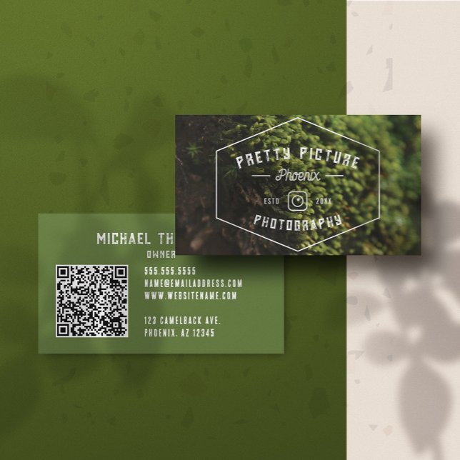 Carte De Visite Masculine rustique Géométrique de la verdure Photo (Rustic Masculine Geometric Greenery Photography Business Card)