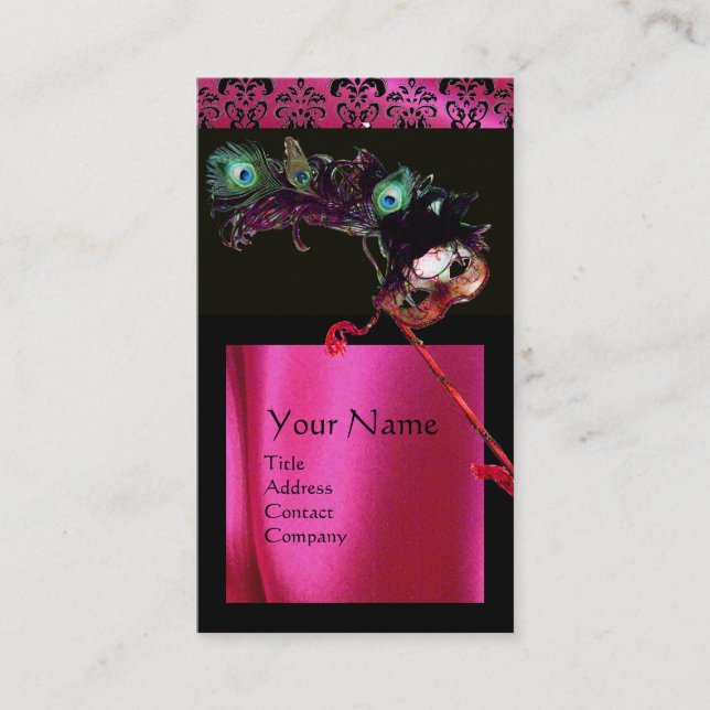 CARTE DE VISITE MASQUÉRADE ROSE NOIR FUCHSIA SOIE DAMASK CLOCHE (Devant)