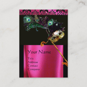CARTE DE VISITE MASQUÉRADE ROSE NOIR FUCHSIA SOIE DAMASK CLOCHE