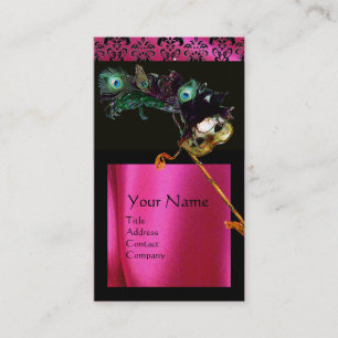 CARTE DE VISITE MASQUÉRADE ROSE NOIR FUCHSIA SOIE DAMASK CLOCHE