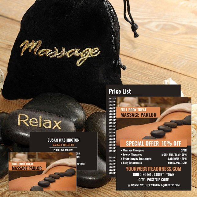 Carte De Visite Massage en pierre chaude, Massage (Créateur téléchargé)