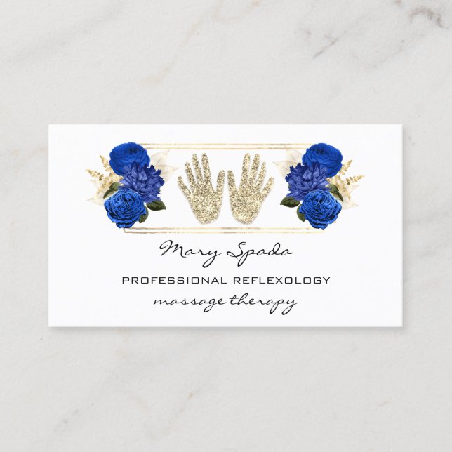 Carte De Visite Massage Réflexologie Reiki Mains Or QRCode Blanc (Devant)