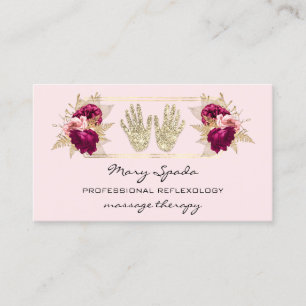 Carte De Visite Massage Réflexologie Reiki Mains Or QRCode Floral