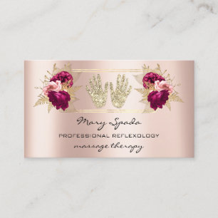 Carte De Visite Massage Réflexologie Reiki Mains Rose or QR Code