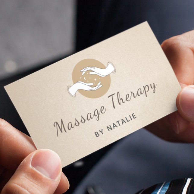 Carte De Visite Massage Thérapie Boho Élégant Script Healing Hands (Créateur téléchargé)