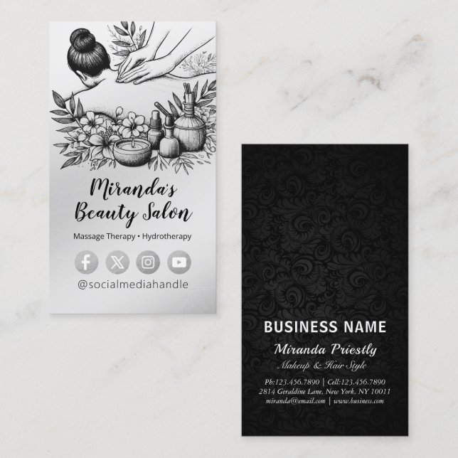 Carte De Visite Massage Thérapie Guérison Mains Énergie Spa Bien-ê (Devant / Derrière)