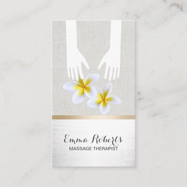 Carte De Visite Massage Thérapie Healing Hands Spa en lin argent (Devant)