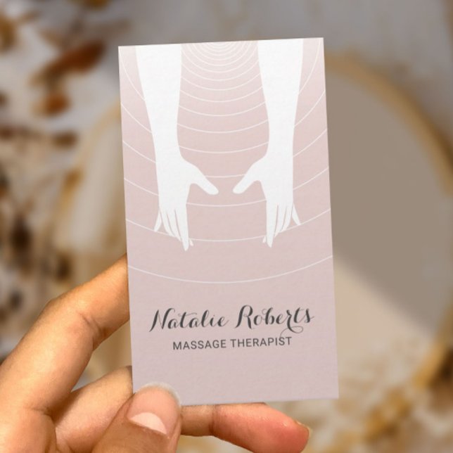 Carte De Visite Massage Thérapie Healing Hands Spa Rose (Créateur téléchargé)