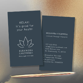 Carte De Visite Massage Thérapie Lotus Logo Blanc sur Charcoal Gre