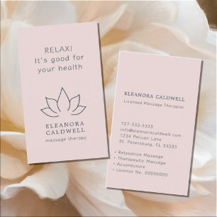 Carte De Visite Massage Thérapie Lotus Logo rose pâle