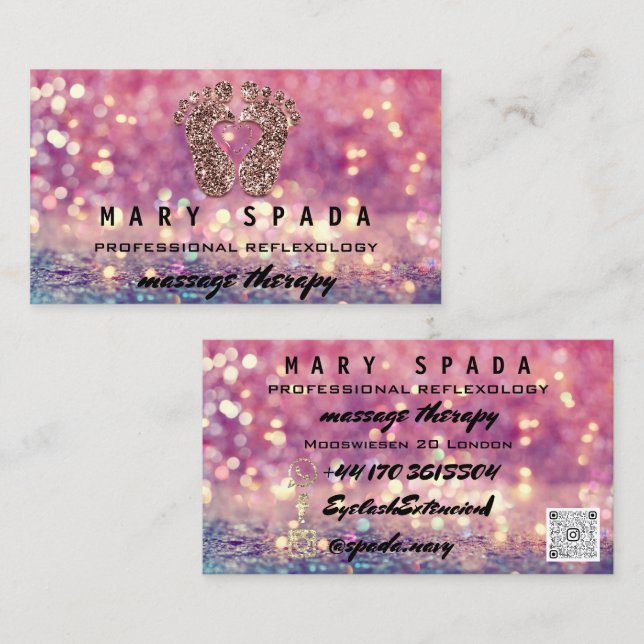 Carte De Visite Massage Thérapie Réflexologie Pieds Rose Parties s (Devant / Derrière)
