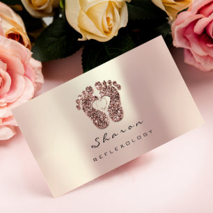 Carte De Visite Massage Thérapie Réflexologie Rose Parties scintil