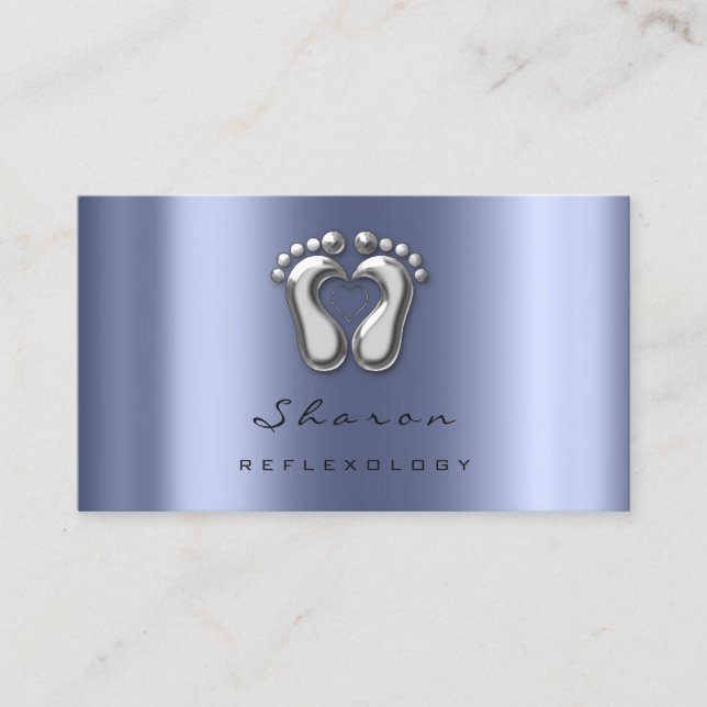 Carte De Visite Massage Thérapie Réflexologie Silver Grey Blue Nav (Devant)