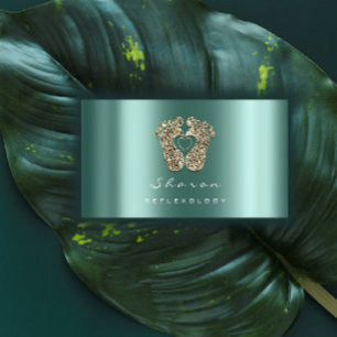 Carte De Visite Massage Thérapie Réflexologie Turquoise Gold Parti