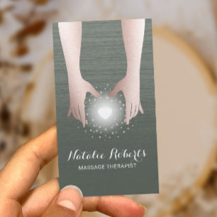Carte De Visite Massage Thérapie Reiki Énergie Healing mains vert