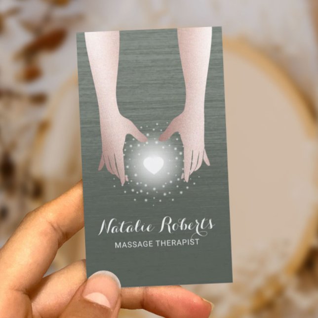 Carte De Visite Massage Thérapie Reiki Énergie Healing mains vert (Créateur téléchargé)