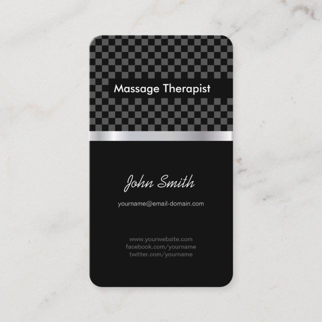Carte De Visite Massage Therapist - Élégant À damiers noir (Devant)