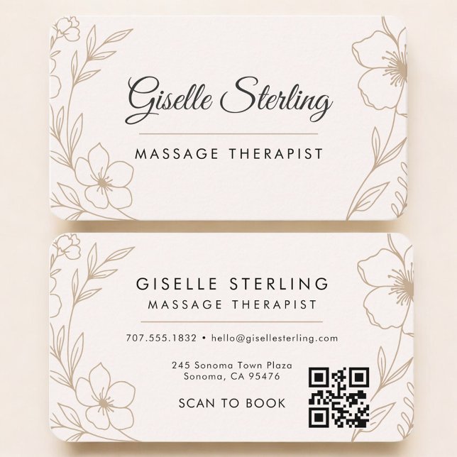 Carte De Visite Massage Therapist Floral QR Code Professional (Créateur téléchargé)