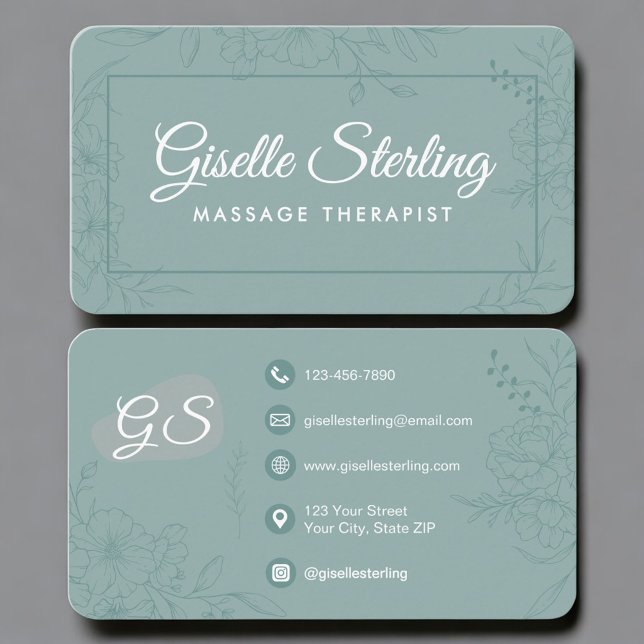 Carte De Visite Massage Therapist Green Teal Floral  (Créateur téléchargé)