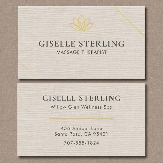 Carte De Visite Massage Therapist Linen Neutral Minimalist Lotus (Créateur téléchargé)