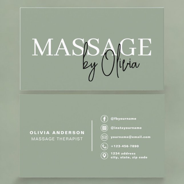 Carte De Visite Massage Therapist Sage Green  (Créateur téléchargé)