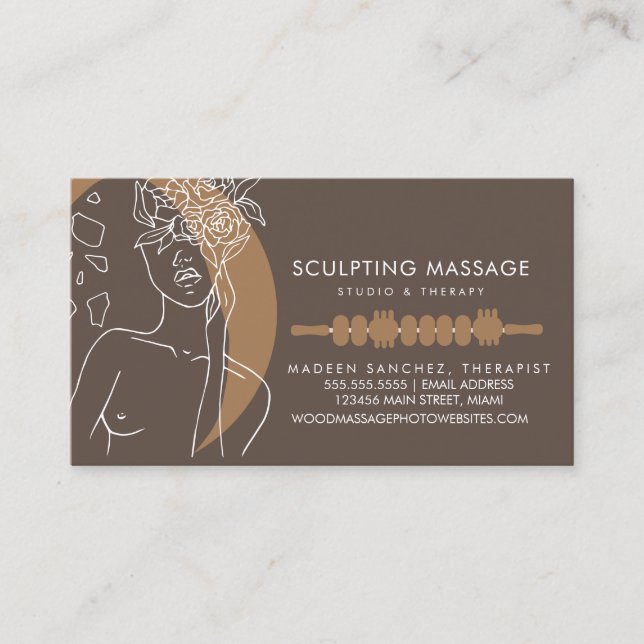 Carte De Visite Massage Thérapiste Bois Thérapie Salon de sculptur (Devant)
