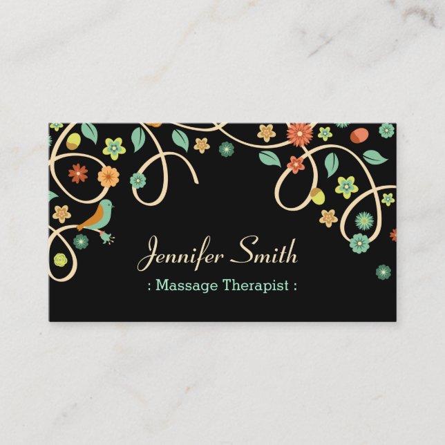 Carte De Visite Massage-Thérapiste - Élégant floral à spirale (Devant)