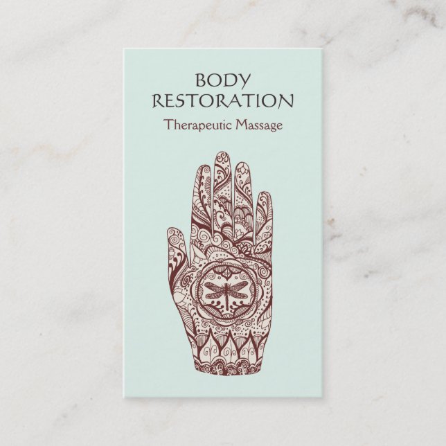 Carte De Visite Massage Thérapiste Henné Dragonfly Tattoo main 2 (Devant)
