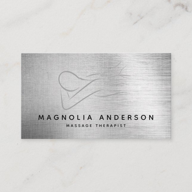 Carte De Visite Massage Thérapiste Huile d'Argent Métal brossé (Devant)