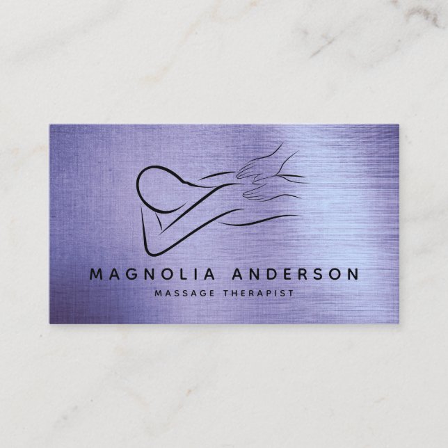 Carte De Visite Massage Thérapiste Purple Foil Brossé Métal (Devant)