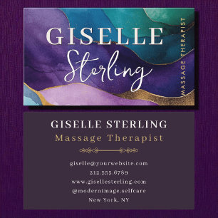 Carte De Visite Massage Thérapiste Purple Gold Aquarelle moderne