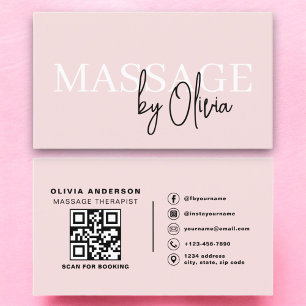 Carte De Visite Massage Thérapiste QR Code rose pâle