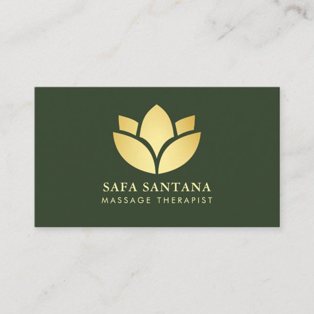 Carte De Visite Massage Therapy Spa Lotus Flower Dark Green (Devant)