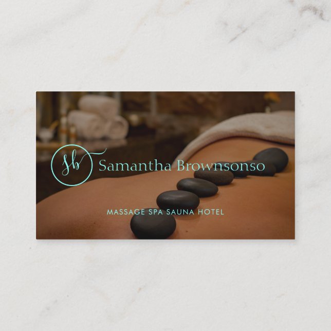 Carte De Visite Massage turquoise de Spa en pierre chaude (Dos)